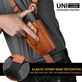 Handmade Universal Leather Shoulder Concealed Holster with Shoulder Straps for Weapons and Double Mag Holder - Right Hand