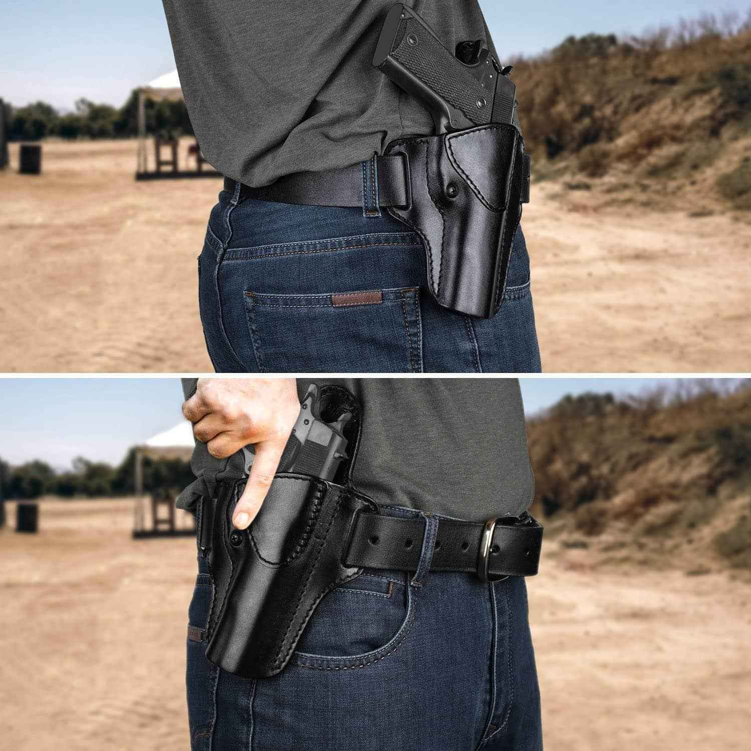 1911 Leather Holster Premium Leather Handmade OWB Holster No Rail Pistol Concealed Carry , Right Hand | Gun & Flower