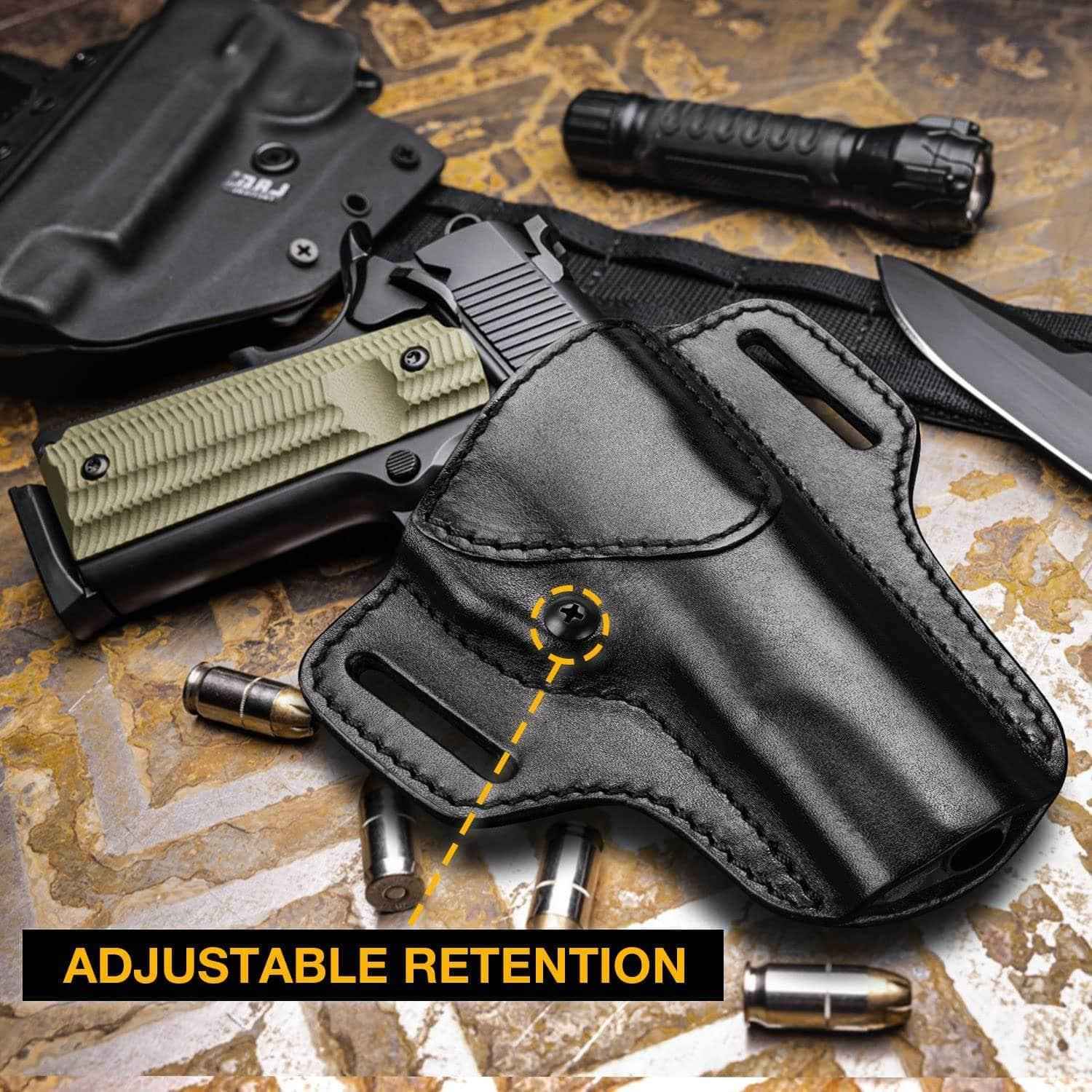 1911 Leather Holster Premium Leather Handmade OWB Holster No Rail Pistol Concealed Carry , Right Hand | Gun & Flower