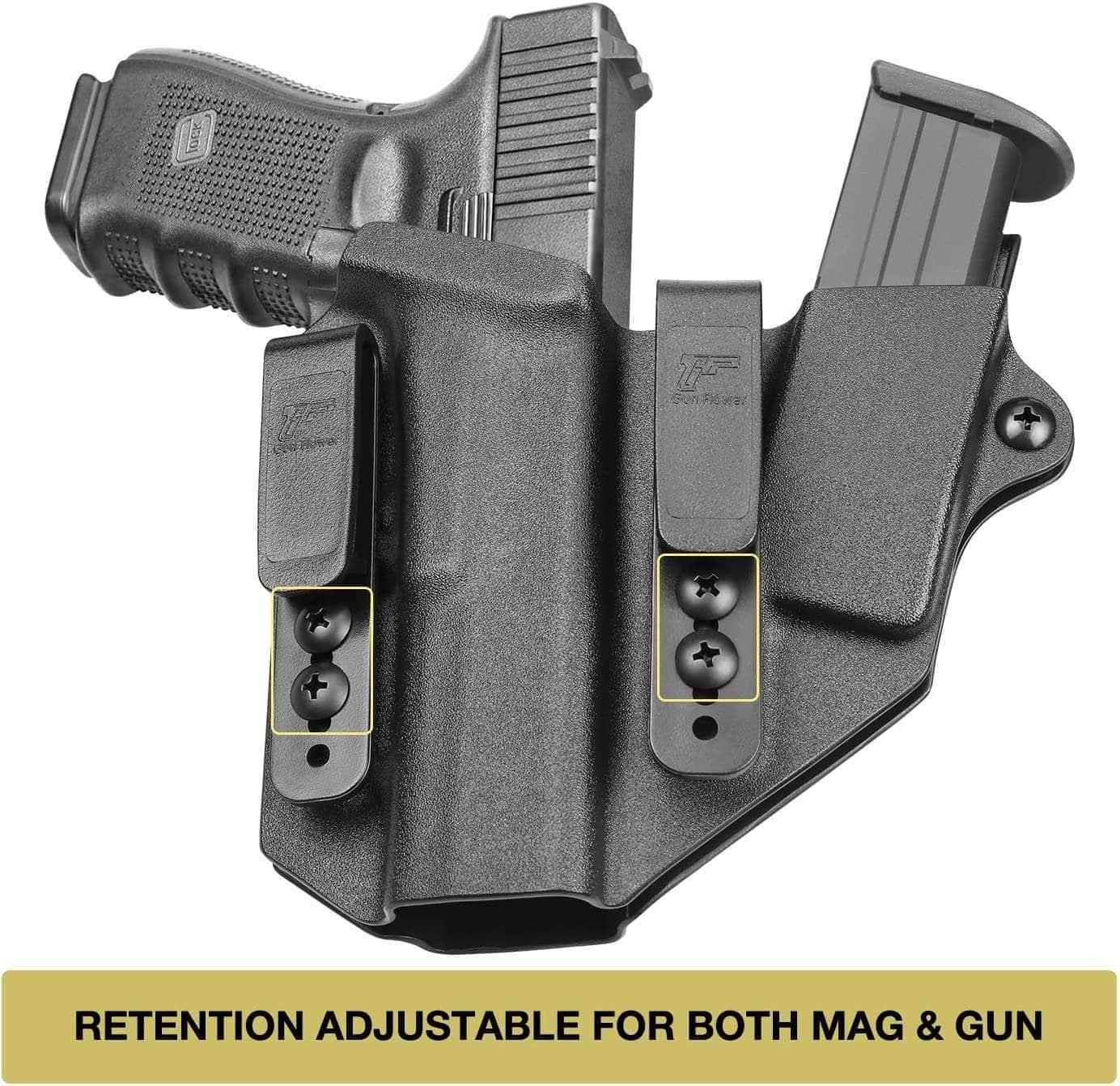 Sidecar Kydex Gun Holster Magazine Pouch for Glock 17 Gen3-5 G17 Gen4 MOS G17 Gen5 MOS G19 Gen3-5 G19 Gen4 MOS G19 Gen5 MOS G21 gen5 Glock 26 Gen3-5 G34 G19X G34 Gen5 G44 G45 MOS 9mm | Gun & Flower