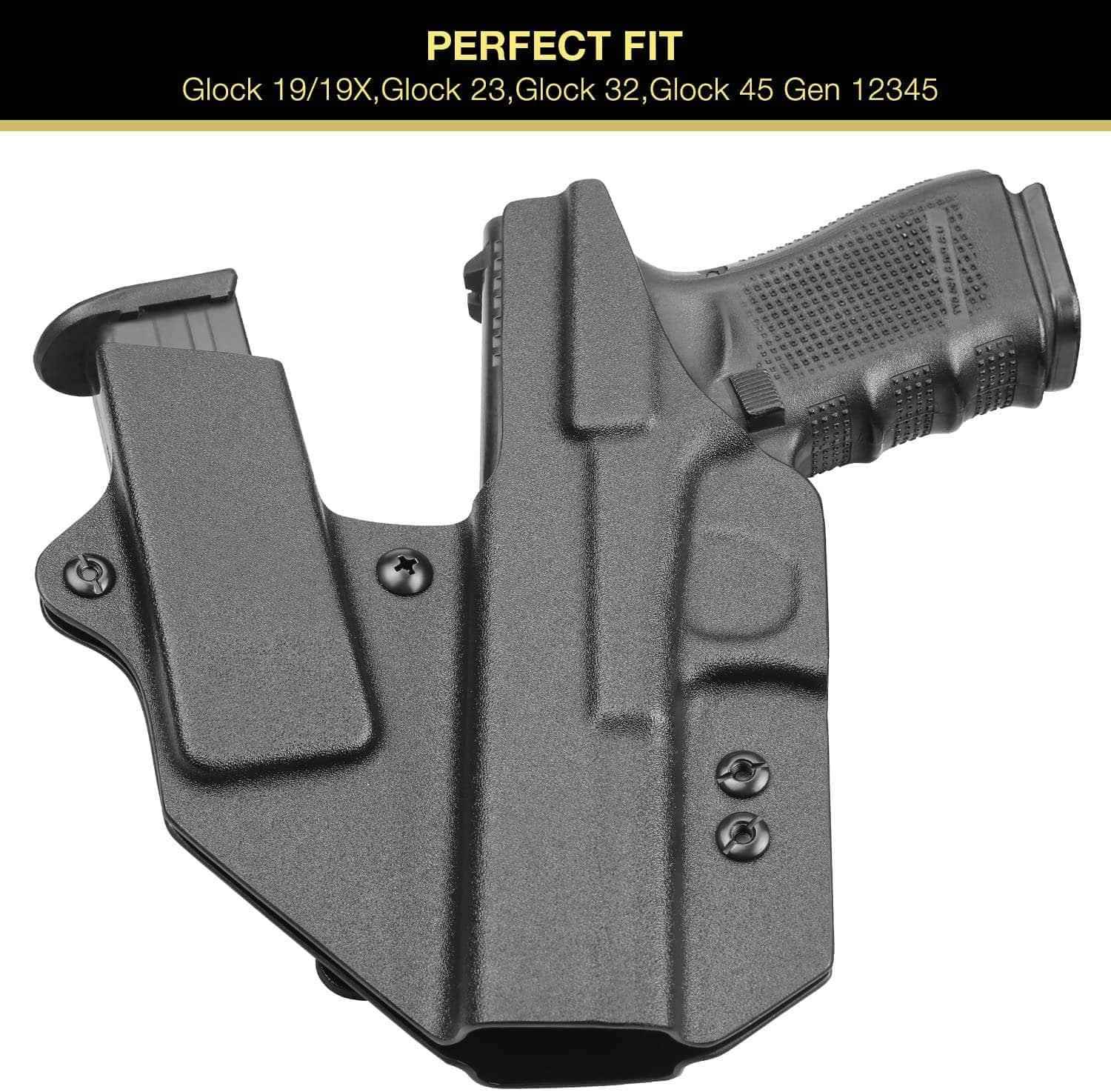 Sidecar Kydex Gun Holster Magazine Pouch for Glock 17 Gen3-5 G17 Gen4 MOS G17 Gen5 MOS G19 Gen3-5 G19 Gen4 MOS G19 Gen5 MOS G21 gen5 Glock 26 Gen3-5 G34 G19X G34 Gen5 G44 G45 MOS 9mm | Gun & Flower