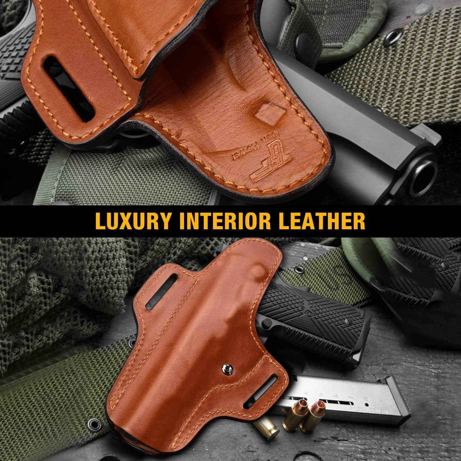 1911 Genuine Leather Handmade OWB Holster Open Carry Fits All 1911 with 5" Barrel No Rail Pistol, Right Hand | Gun & Flower